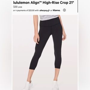 NEW WITH TAGS: Lululemon Align HR Crop 21” leggings. Never been worn.
